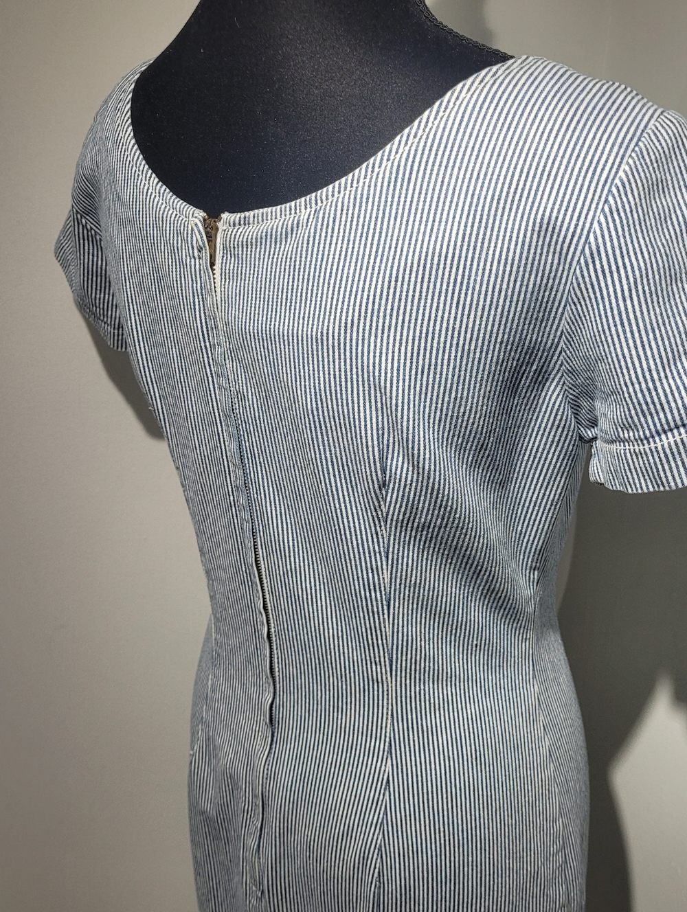 Light Blue Pinstripe Maxi Dress with Side Button Detail - Picture 8 of 10